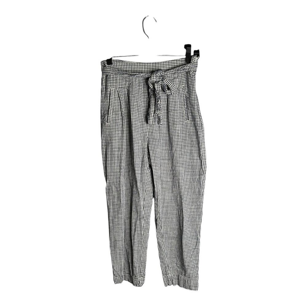 Cartonnier Blue White Plaid High Waisted Paperbag Cropped Pants 8
